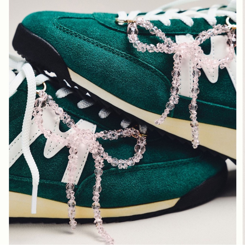 Anthropologie Pearl Pink Bow Shoe Charm Set Crystal Bow NWT